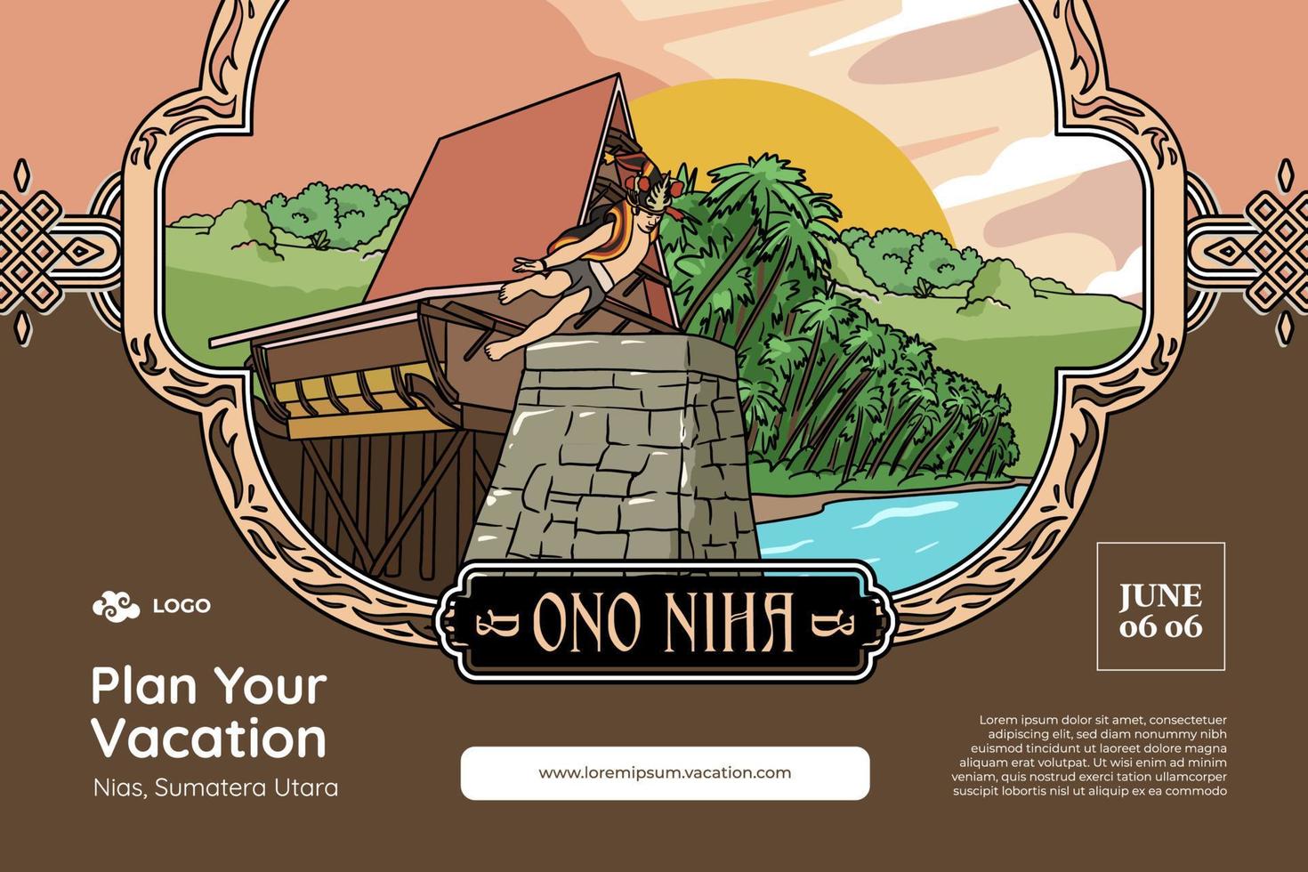 Set Nias Sumatera Utara Illustration. Hand drawn Indonesian cultures background vector