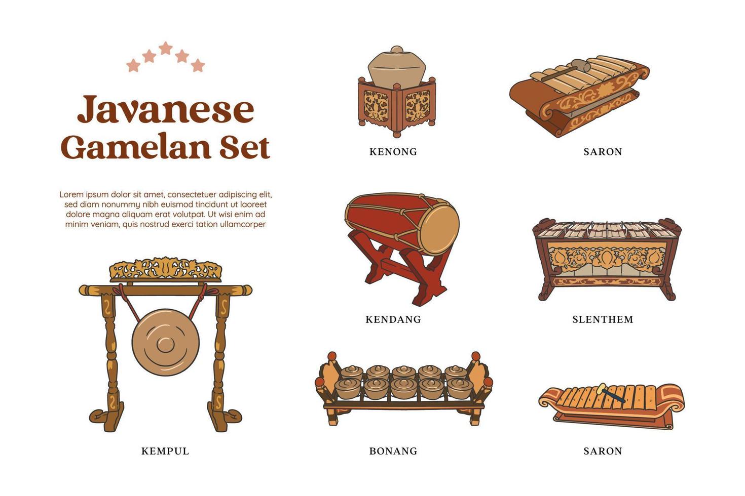 set of gamelan traditional music instrumental hand drawn illustration vector