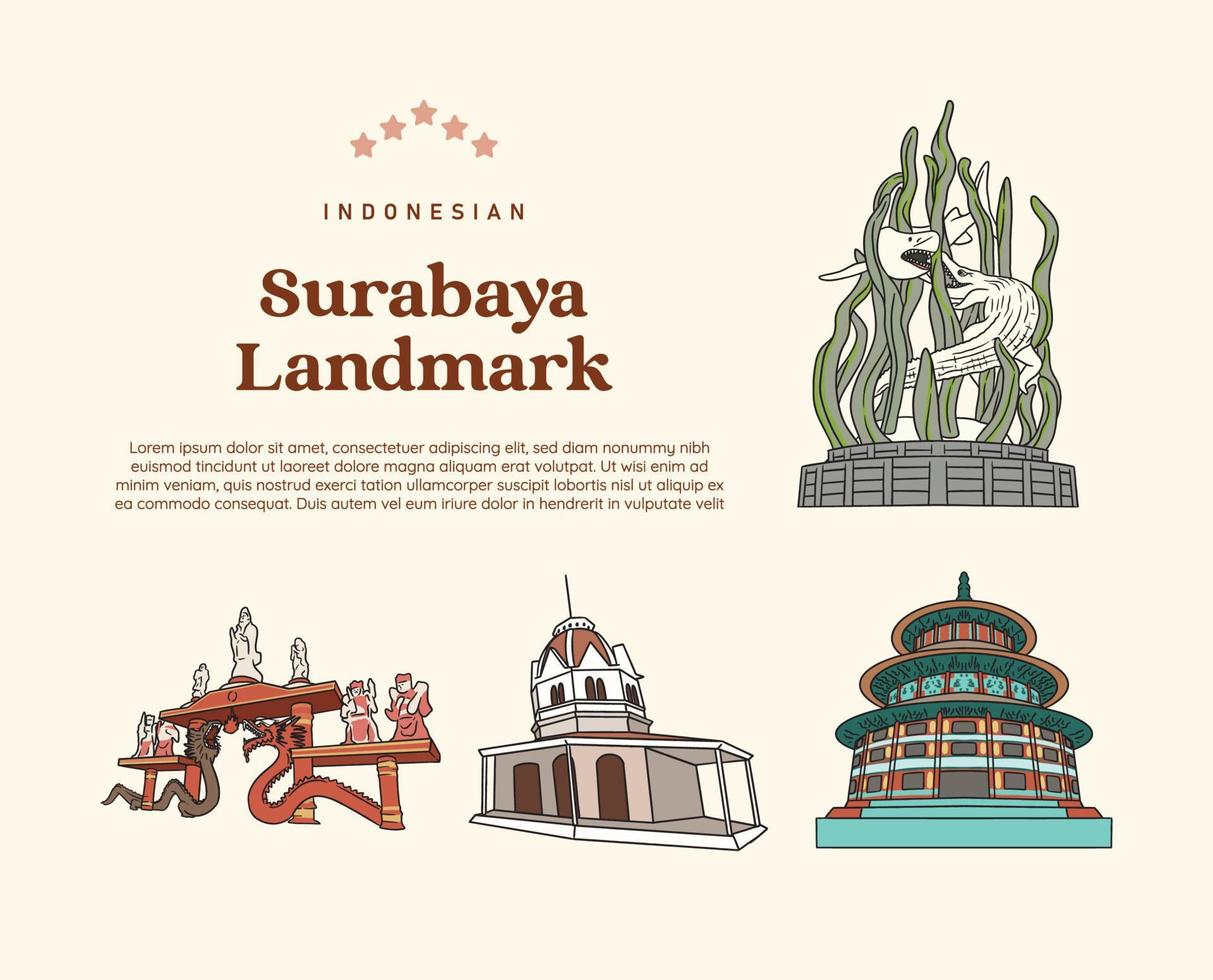 Isolated Indonesian Surabaya landmark and culture illustration vector