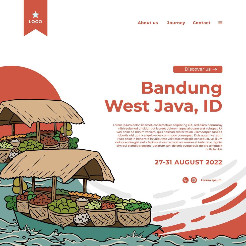 ilustración de dibujado a mano de turismo de bandung de indonesia para publicación en redes sociales vector