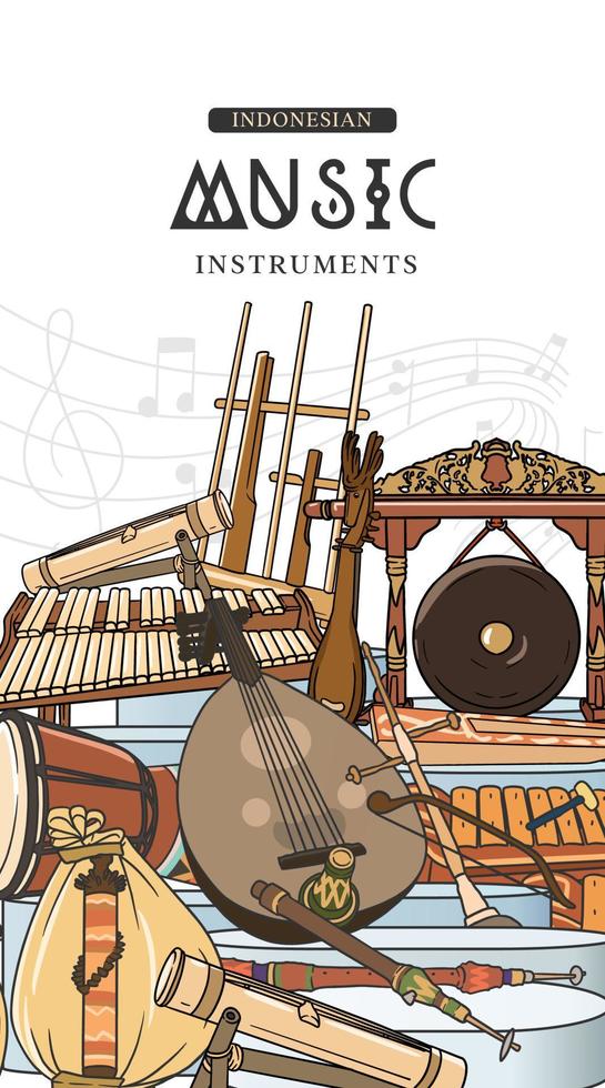 Indonesian music instruments hand drawn vector illustration. Music social media post template