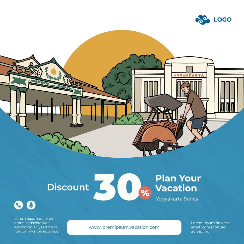 descuento de cupón de regalo de tema de vacaciones de turismo con ilustración de yogyakarta vector