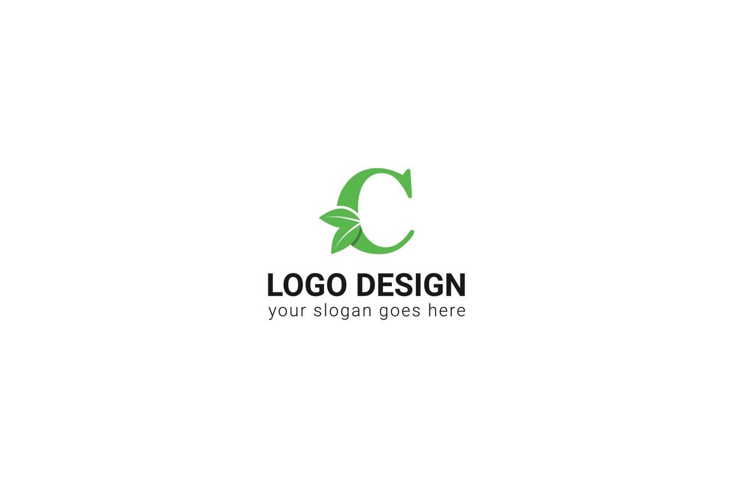 C letter eco logo with leaf. Vector typeface for nature posters, eco friendly emblem, vegan identity, herbal and botanical cards etc. Ecology C letter logo with green leaf.