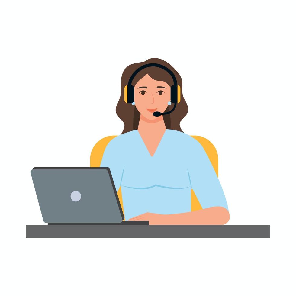 servicio de soporte. operador de servicio al cliente. mujer con auriculares. Asistente en línea del centro de llamadas. ilustración vectorial vector