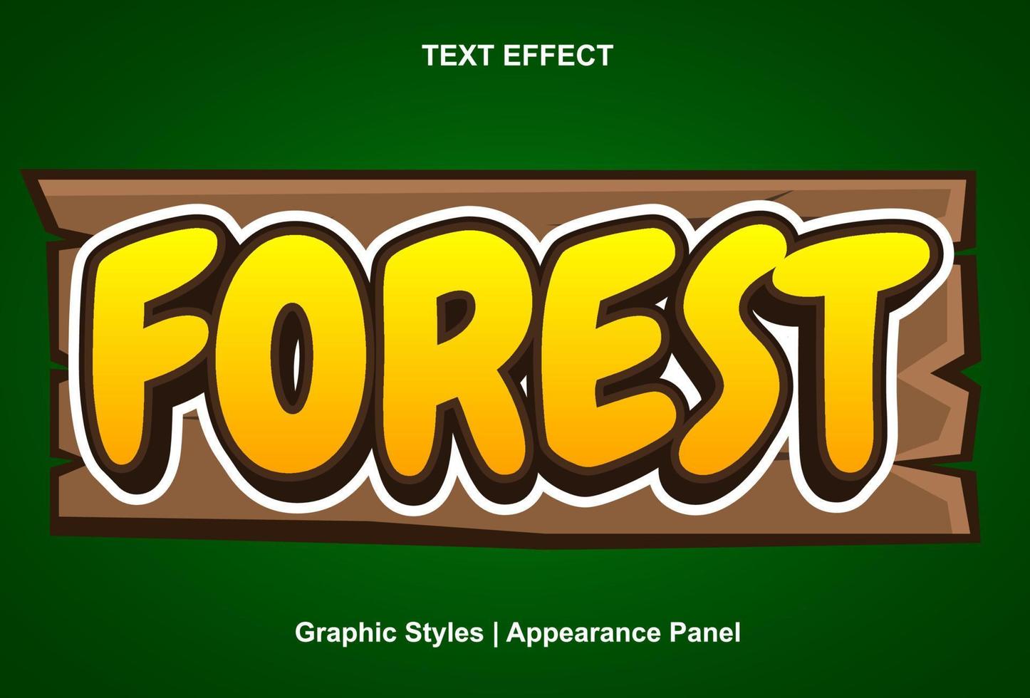 efecto de texto de bosque con estilo 3d y editable vector