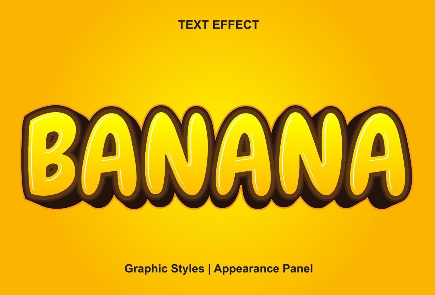 banana text effect with 3d style and editable vector