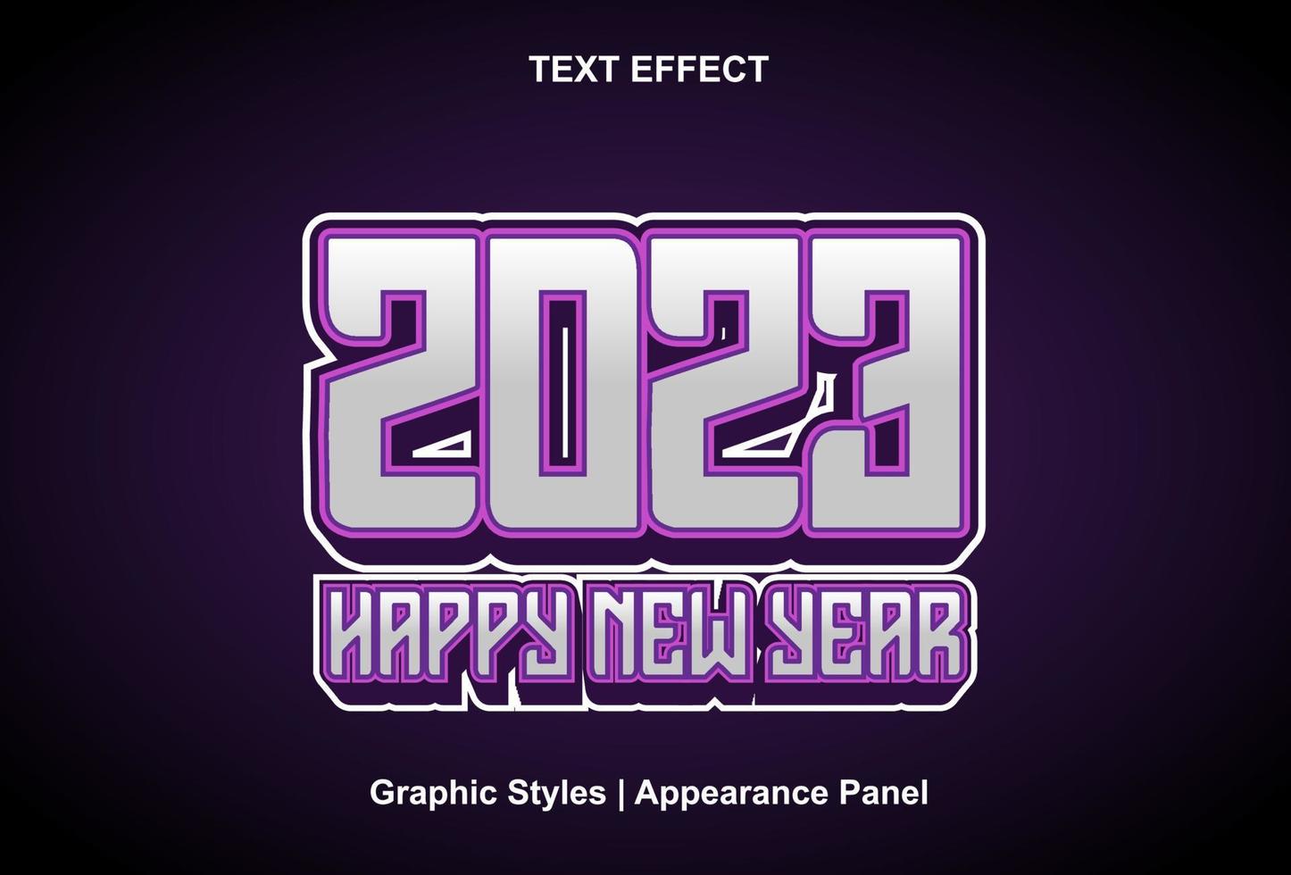 happy new year 2023 text effect with purple color editable. vector
