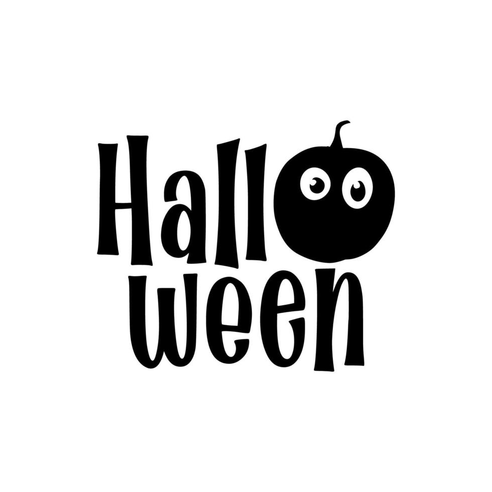 Halloween text and black pumkin with eyes isolated on white color background vector