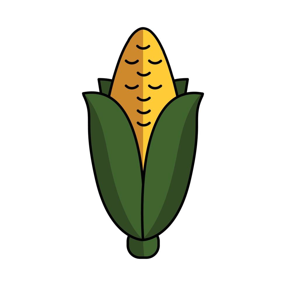 Corn vegetable plant linear icon logo with color, outline. Harvest, crops, vegan, vegetarian food. Minimalist vector illustration in flat style with shadows isolated on white background