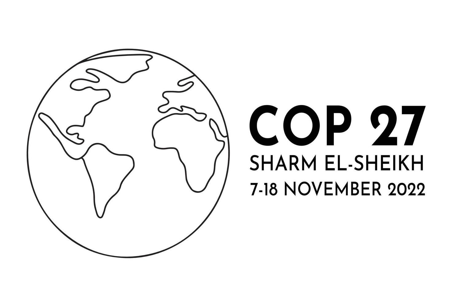 cop 27 en sharm el sheikh diseño de banner vectorial con icono de planeta de contorno. diseño de carteles de la conferencia cumbre internacional sobre el cambio climático vector