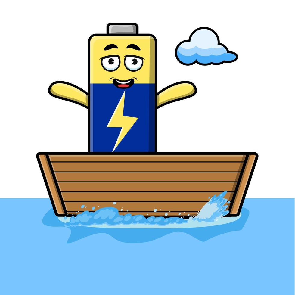 cute cartoon Battery get on boat illustration vector