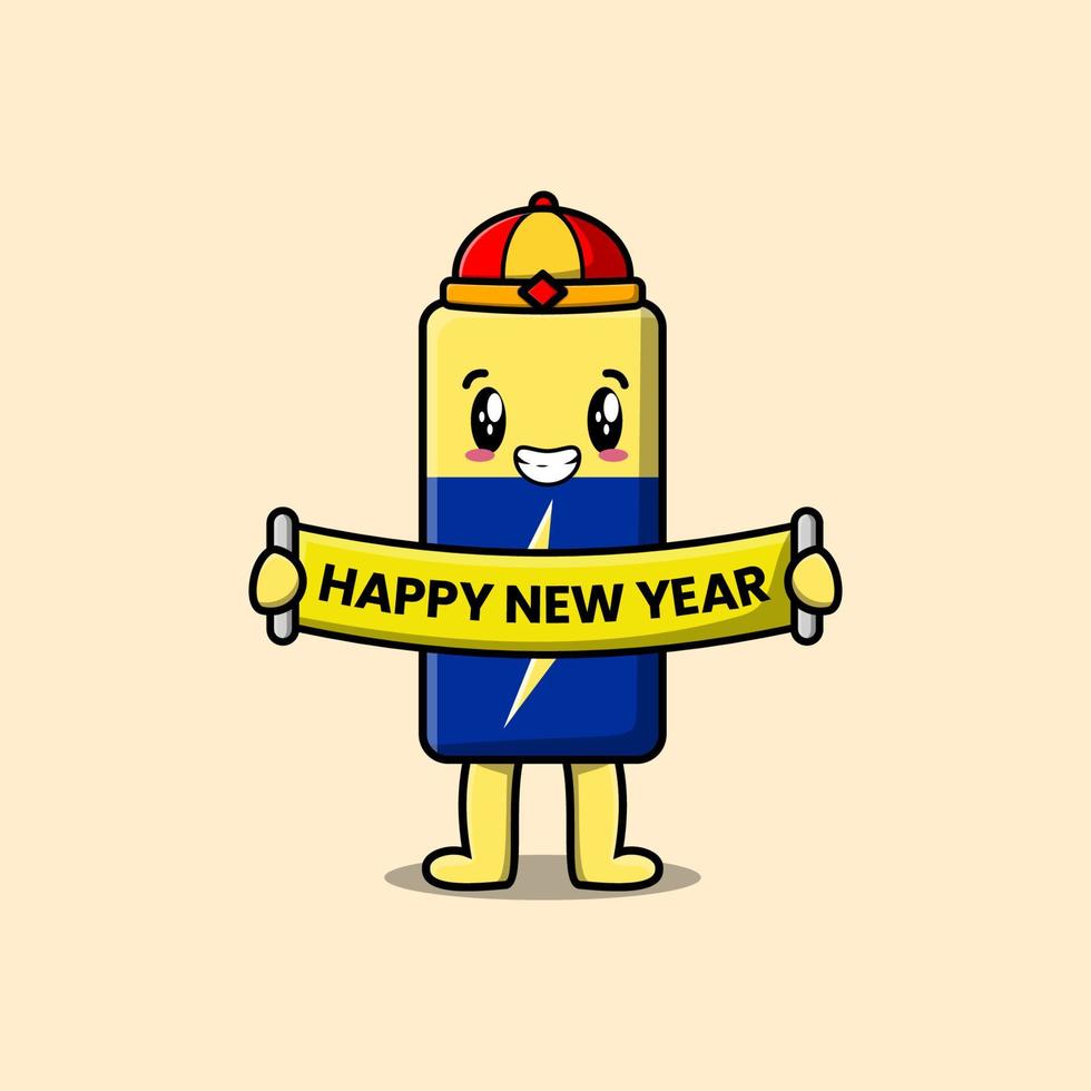 cartoon Battery chinese hold happy new year board vector