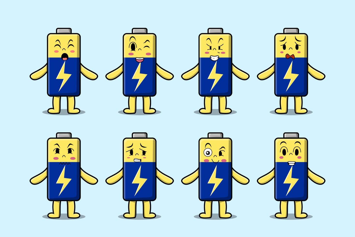 Set kawaii Battery cartoon character expression vector