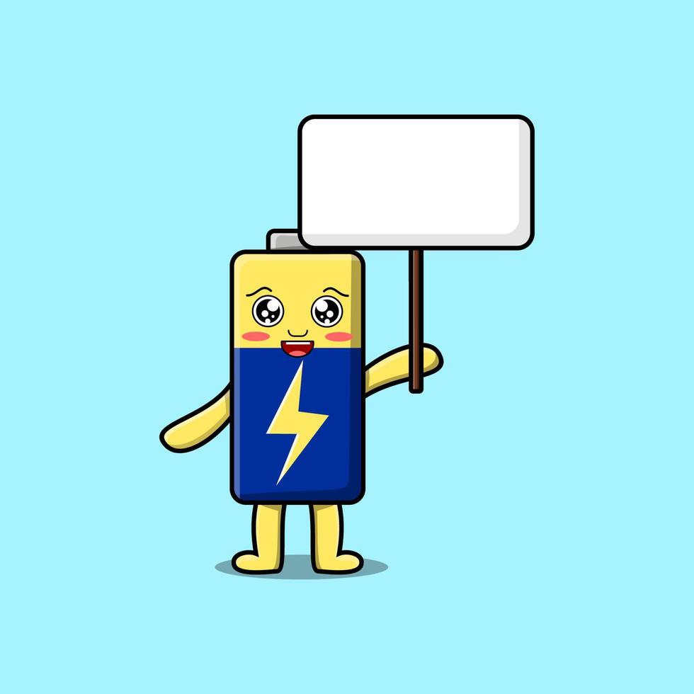 Cute cartoon Battery character holding blank board vector