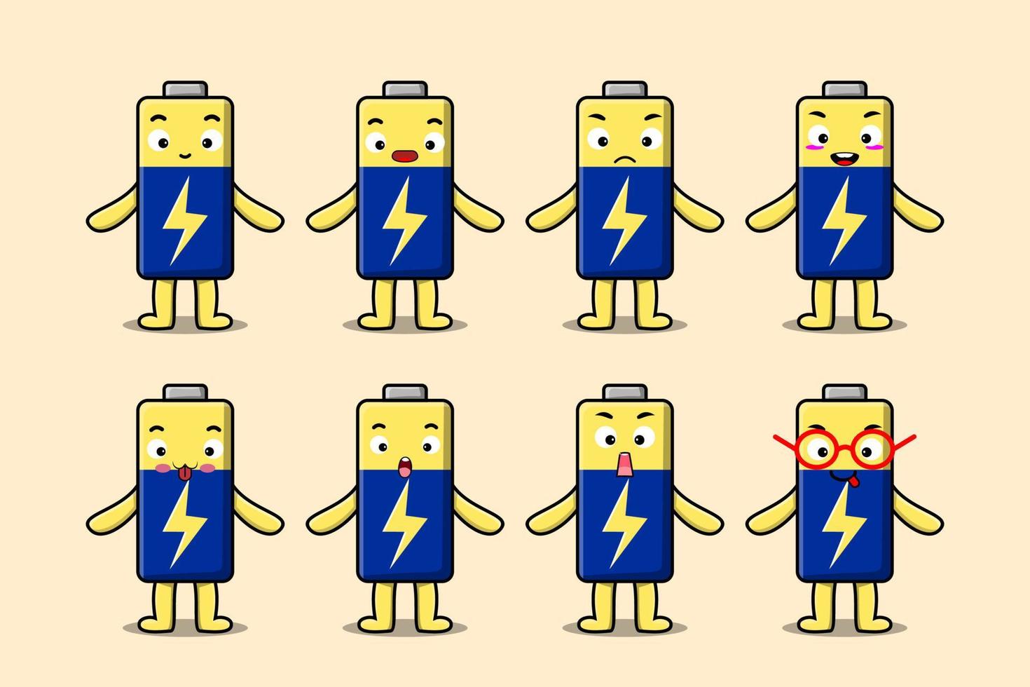 Set kawaii Battery cartoon character expression vector
