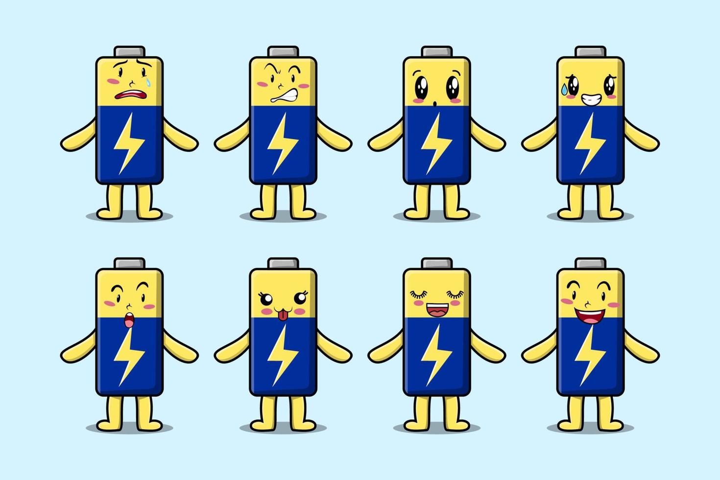 Set kawaii Battery cartoon character expression vector