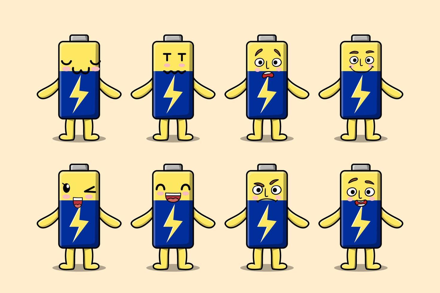 Set kawaii Battery cartoon character expression vector