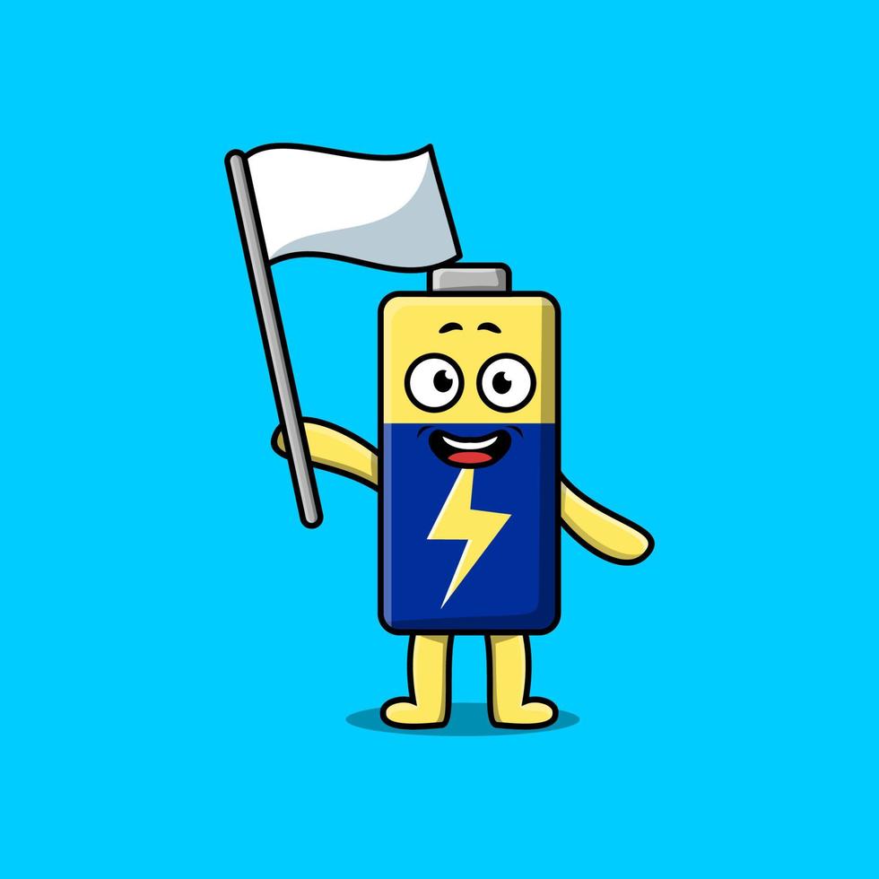 Cute cartoon Battery character with white flag vector