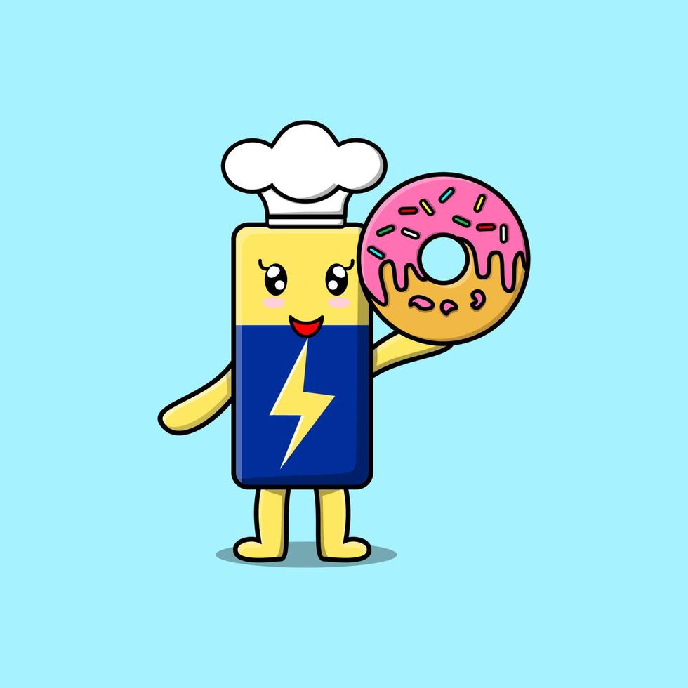 Cute cartoon Battery chef character donuts vector