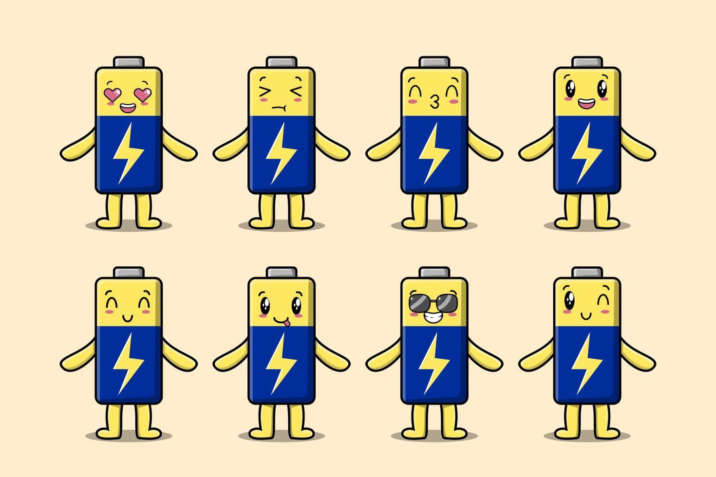 Set kawaii Battery cartoon character expression vector