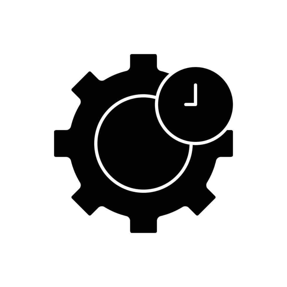 Gear glyph icon illustration with clock. suitable for repair time icon. icon illustration related repair, maintenance. Simple vector design editable