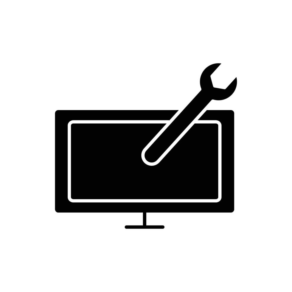 Monitor glyph icon illustration with wrench. icon illustration related repair, maintenance. Simple vector design editable