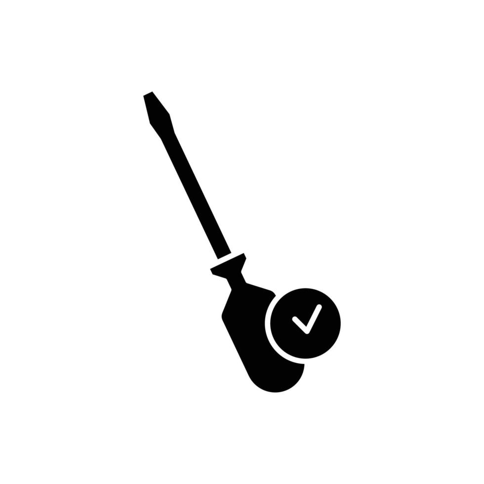 screwdriver glyph icon illustration with check mark. Suitable for complete repair icon . icon illustration related repair, maintenance. Simple vector design editable