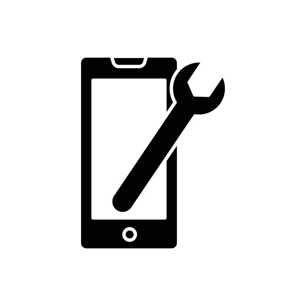 Mobile phone glyph icon illustration with wrench. icon illustration related repair, maintenance. Simple vector design editable