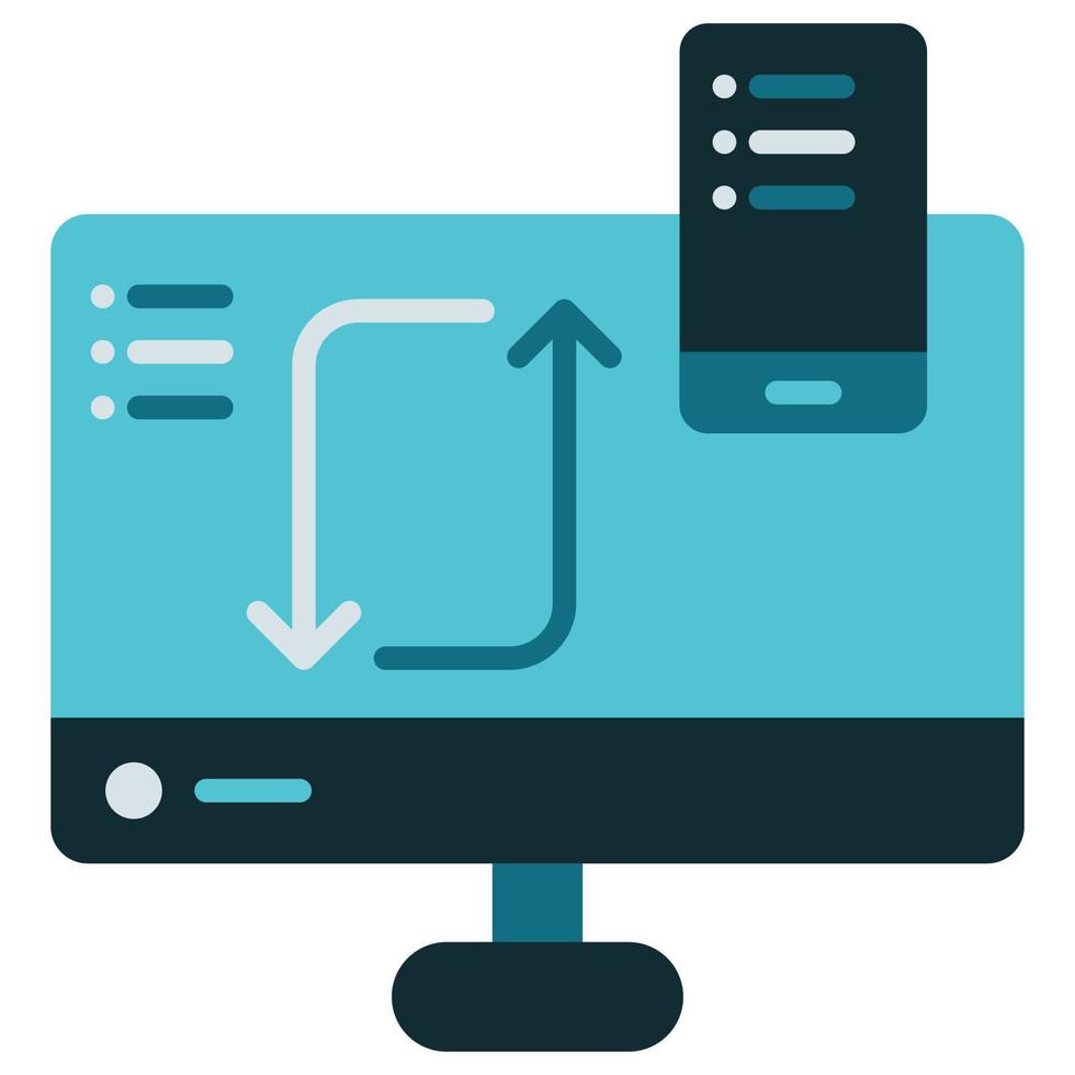 transferencia de datos desde un teléfono inteligente a una computadora con línea de internet vector