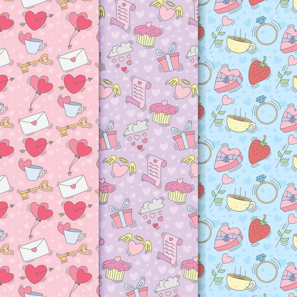 Valentines day pattern seamless hand drawn cartoon collection vector