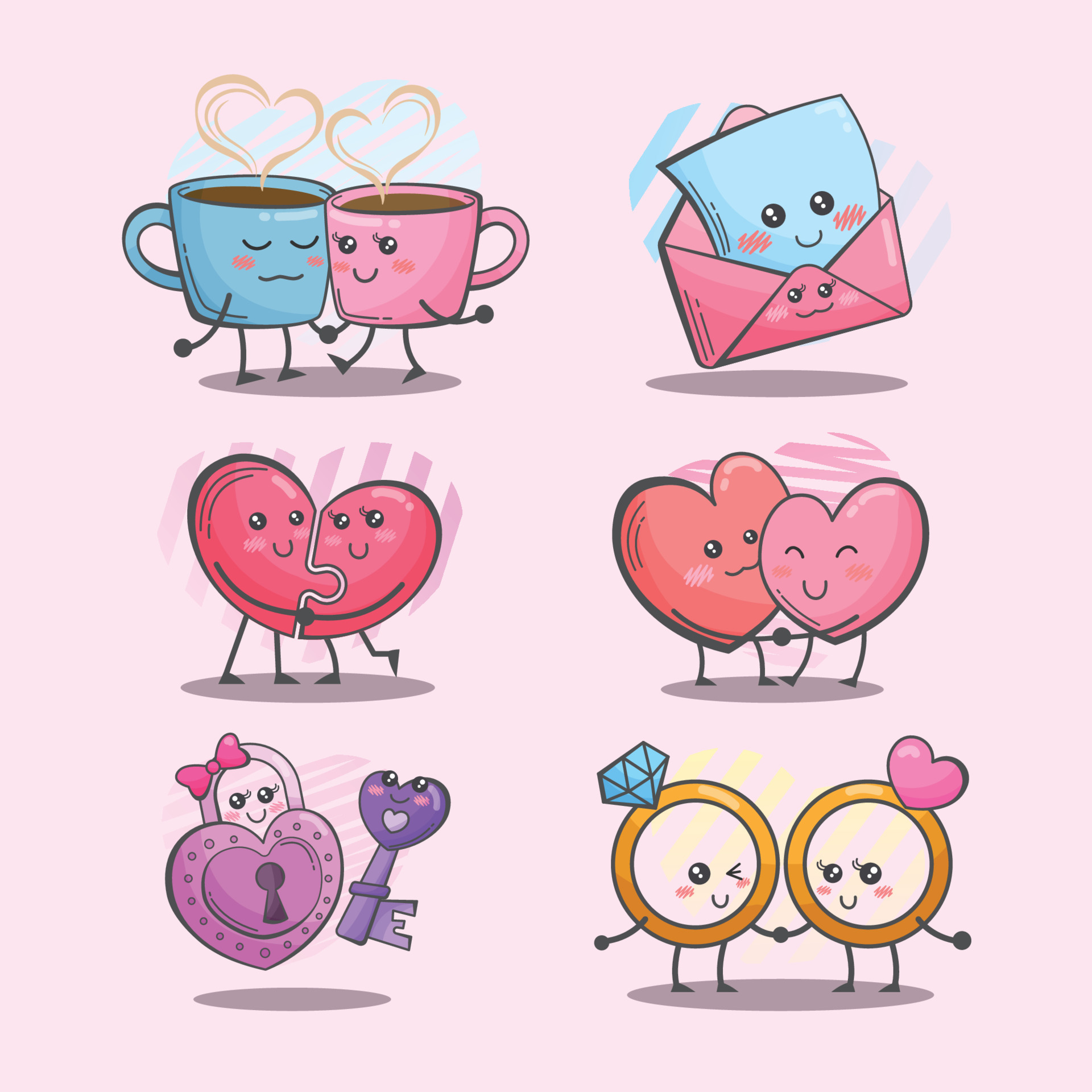 Valentine's elements object cute couples hand drawn cartoon illustration  13268034 Vector Art at Vecteezy