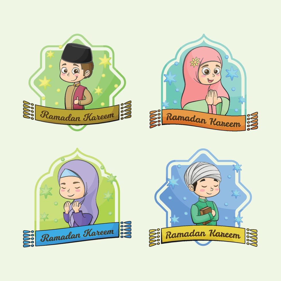 Ramadan kareem characters cute hand drawn cartoon collection vector