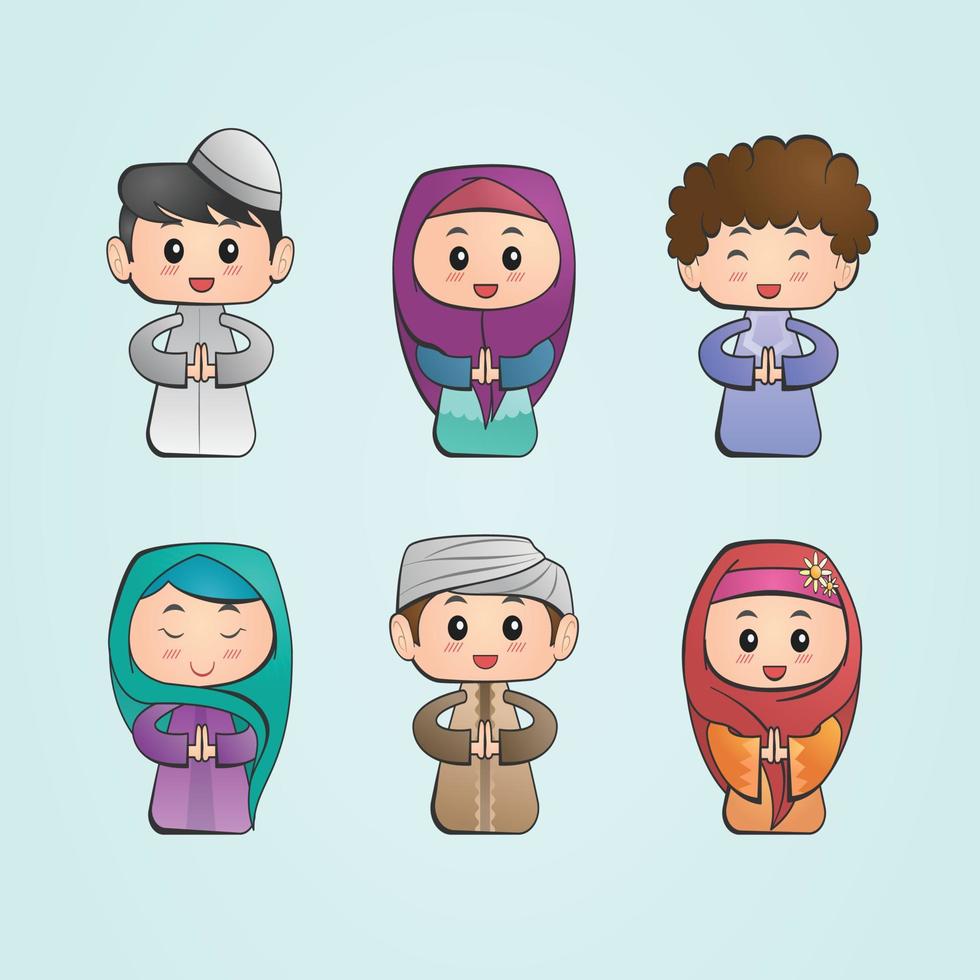 Ramadan cute character cartoon gradient collection vector