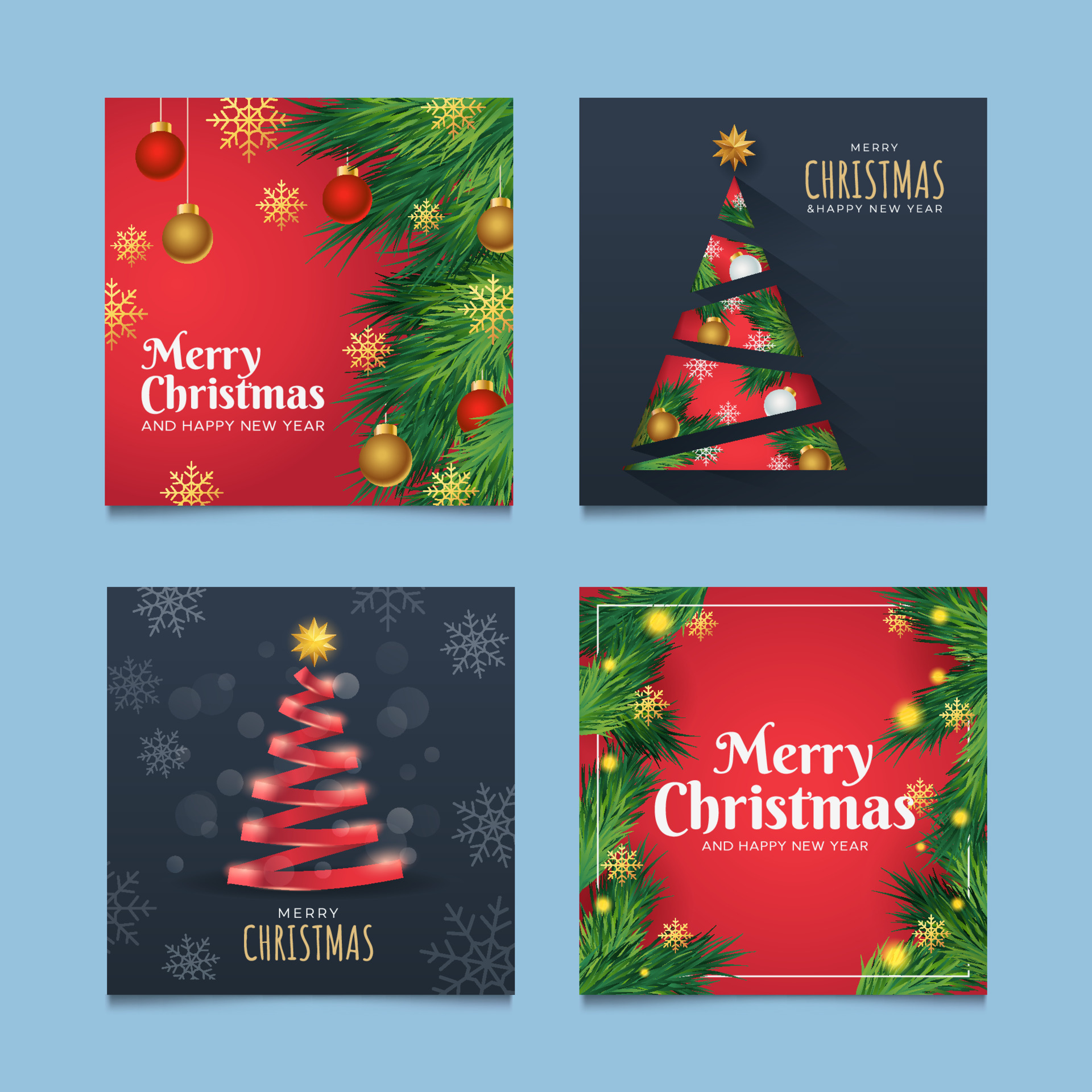 Set of Christmas Tree Greeting Card 13268054 Vector Art at Vecteezy