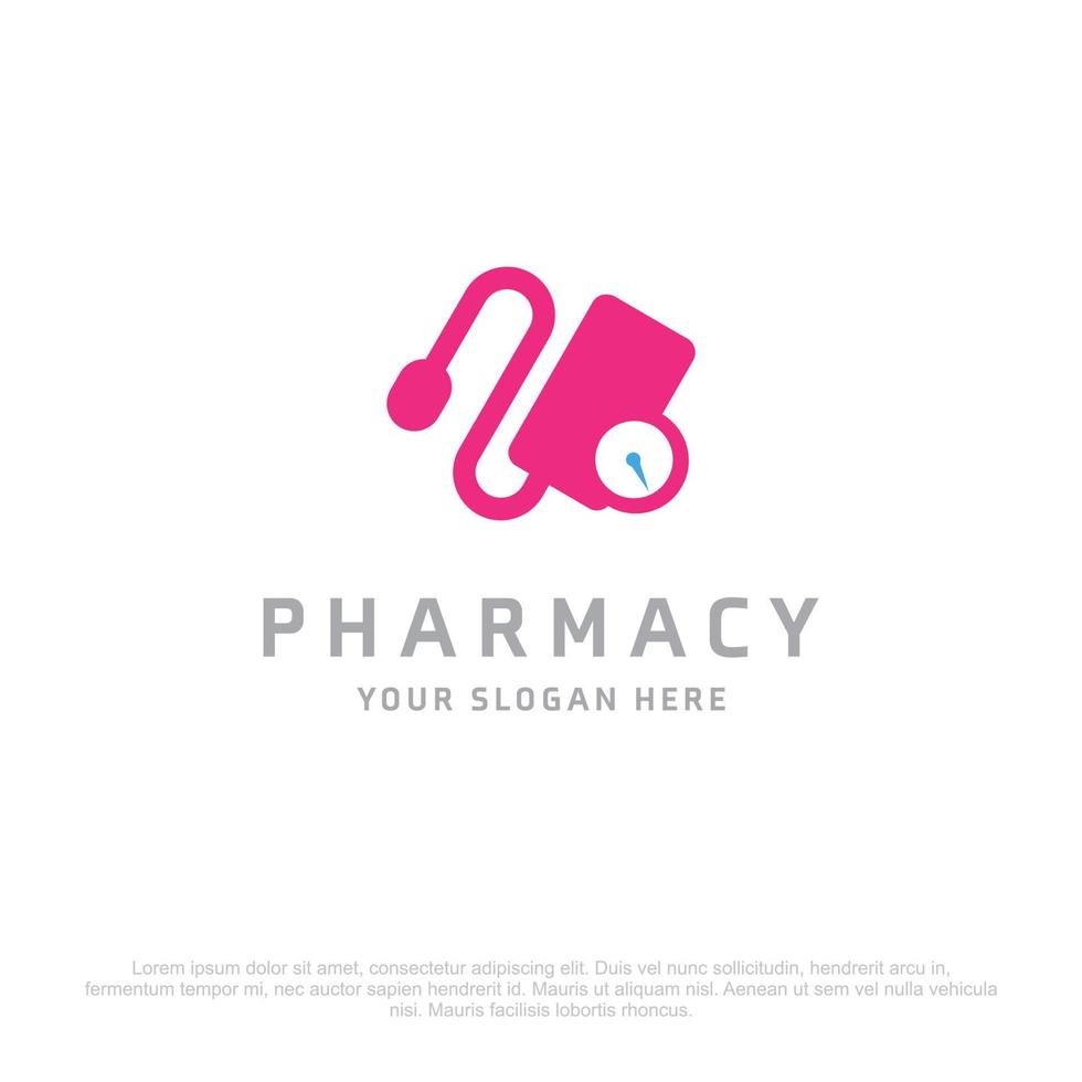 logotipo de farmacia con diseño creativo con fondo blanco y tipografía vector