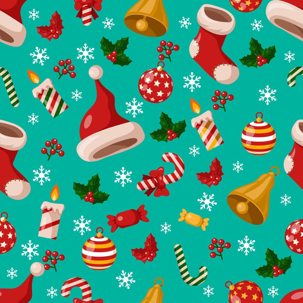 seamless, patrón, de, navidad, ornamento, con, verde, color, plano de fondo vector