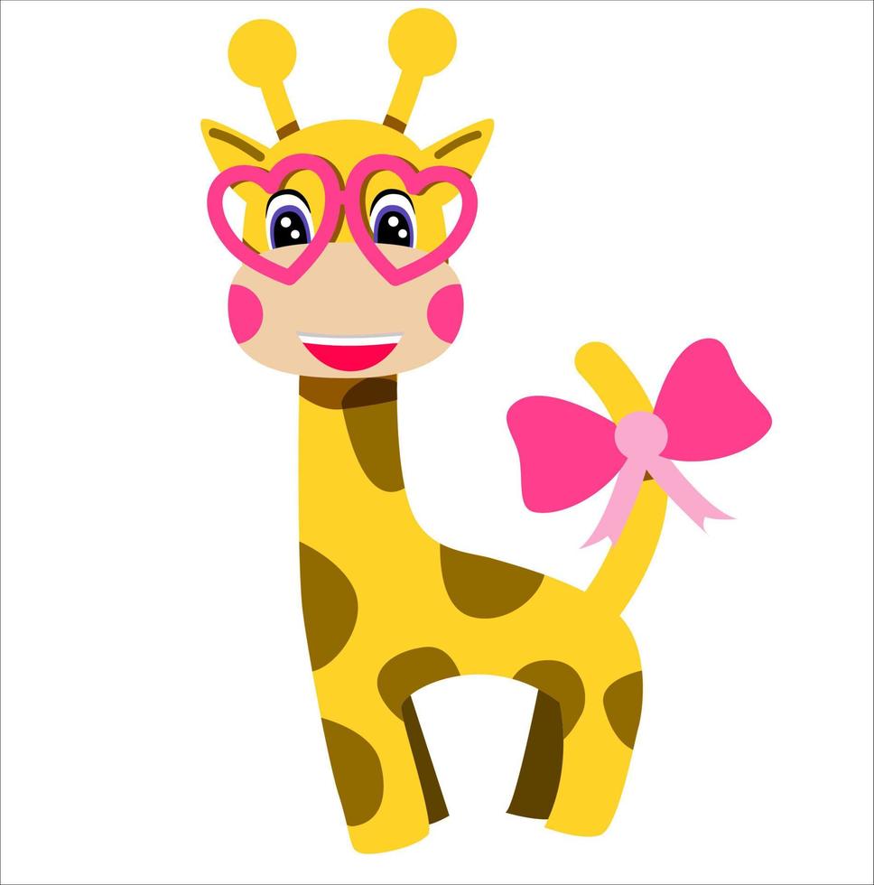 pequeña jirafa linda con gafas. ilustración infantil vector