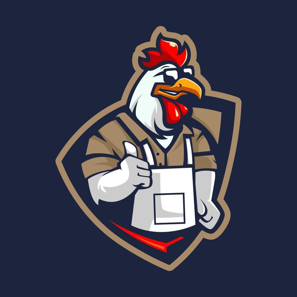 ilustración de diseño de logotipo de dibujos animados de mascota de pollo pulgar arriba para emblema de insignia deporte de equipo juegos y negocios de alimentos vector