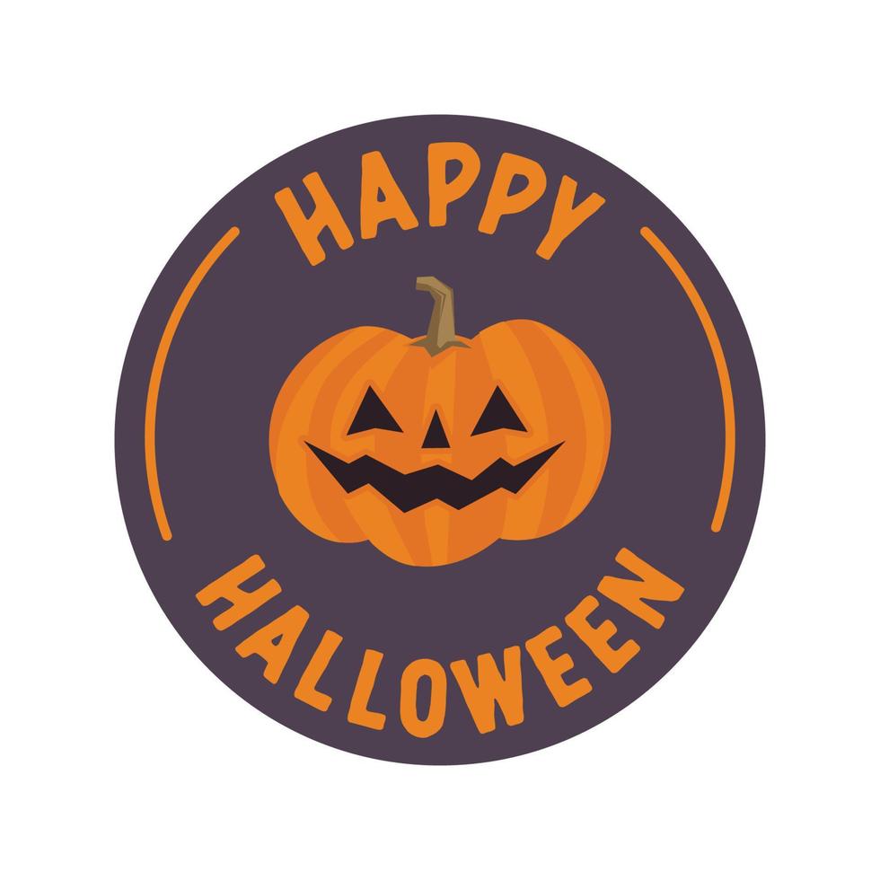 happy halloween badge with carved pumpkin illustration vector