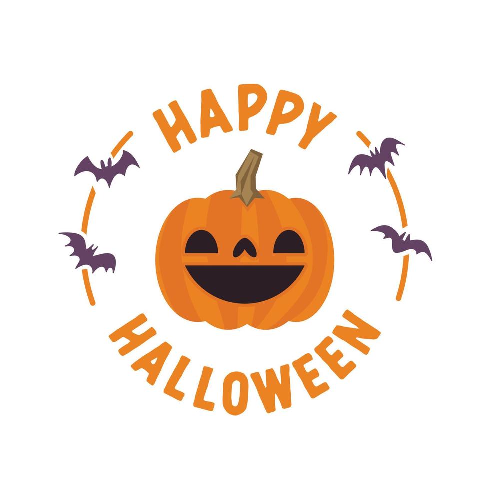 happy halloween badge with carved pumpkin illustration vector