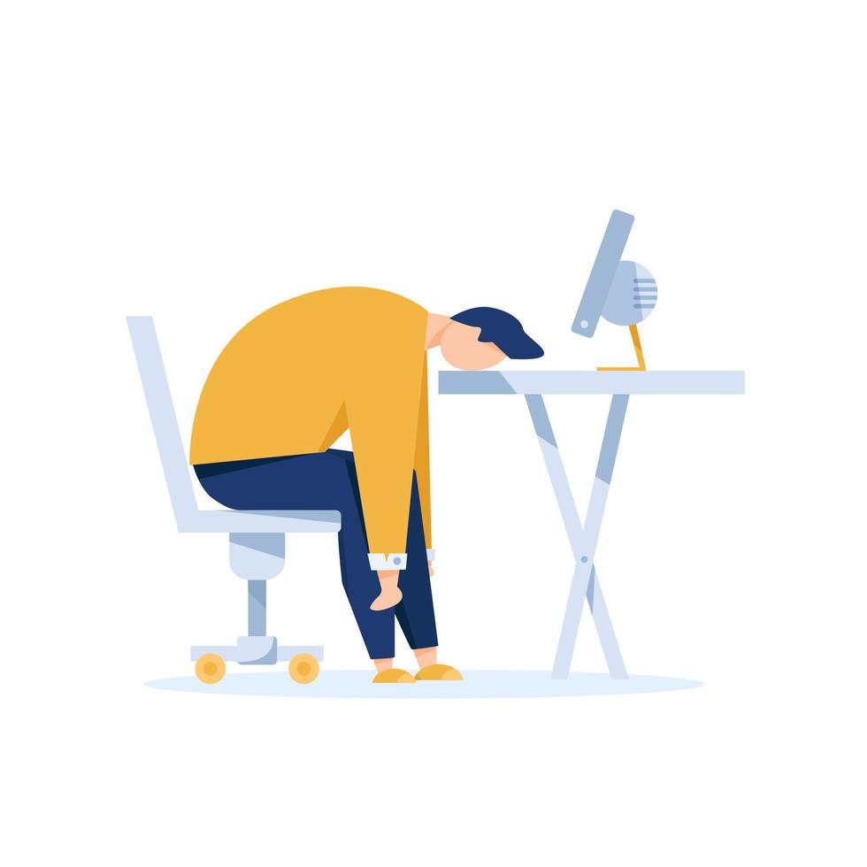 exhausted,Burnout concept,Long working day,Frustrated worker vector