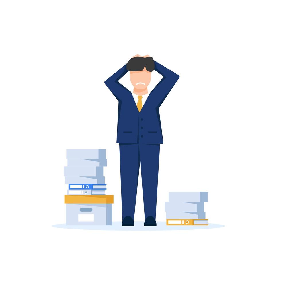 Tired and exasperated office worker,lot of work, Rush work. Flat style modern design vector