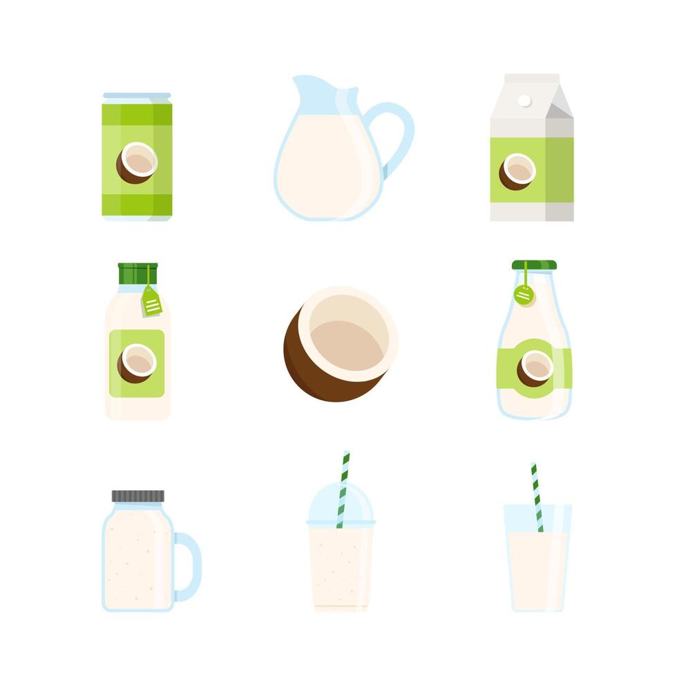 Coconut Beverage in Can,Plastic Cup and Glass Cup Isolated on White Background,Juice and Smoothie vector