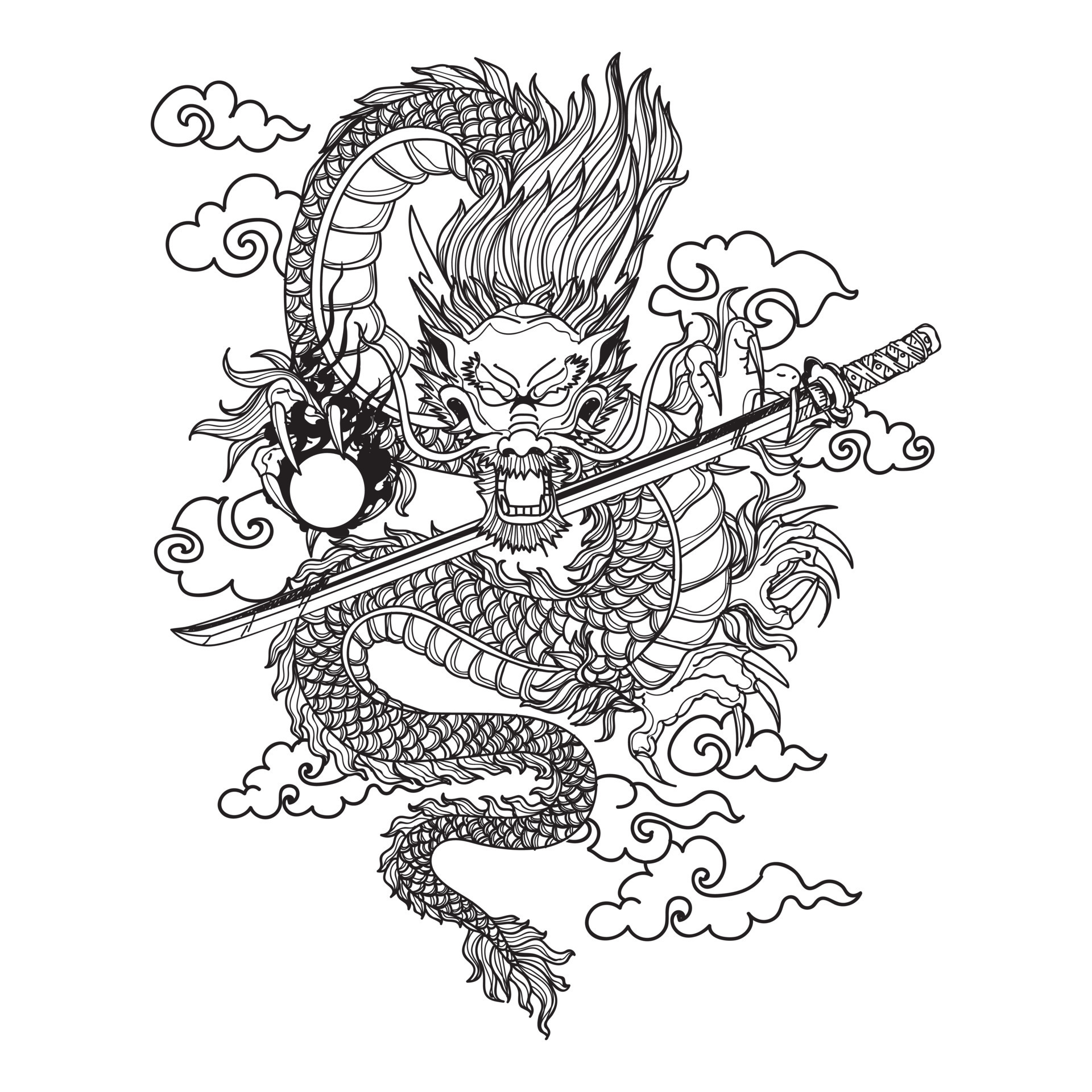 Outline Chinese Dragon Illustration Tattoo Design Stock Vector Royalty  Free 1551706592  Shutterstock