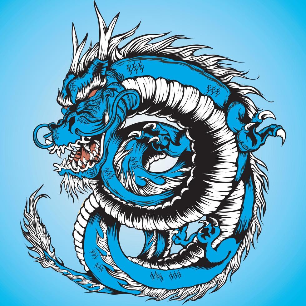 blue color dragon vector illustration