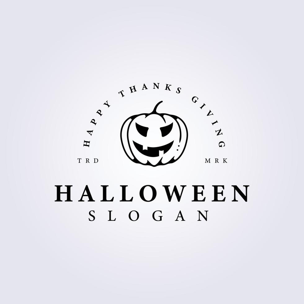 funny halloween pumpkin face logo vector linear illustration template design