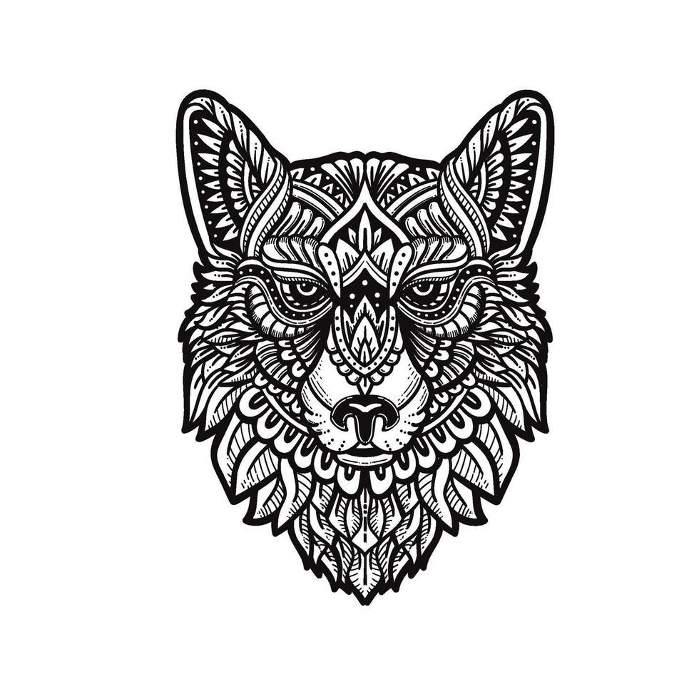 vector de zentagle de cabeza de lobo dibujado a mano