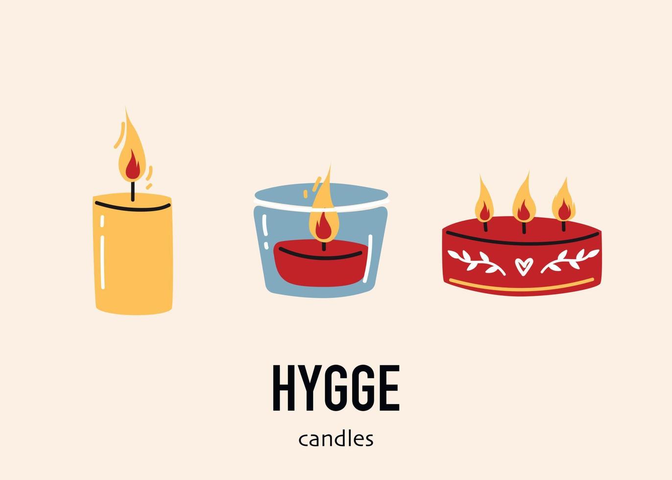 Set of candles isolated on light background. Home fragrances cute hygge home decoration vector