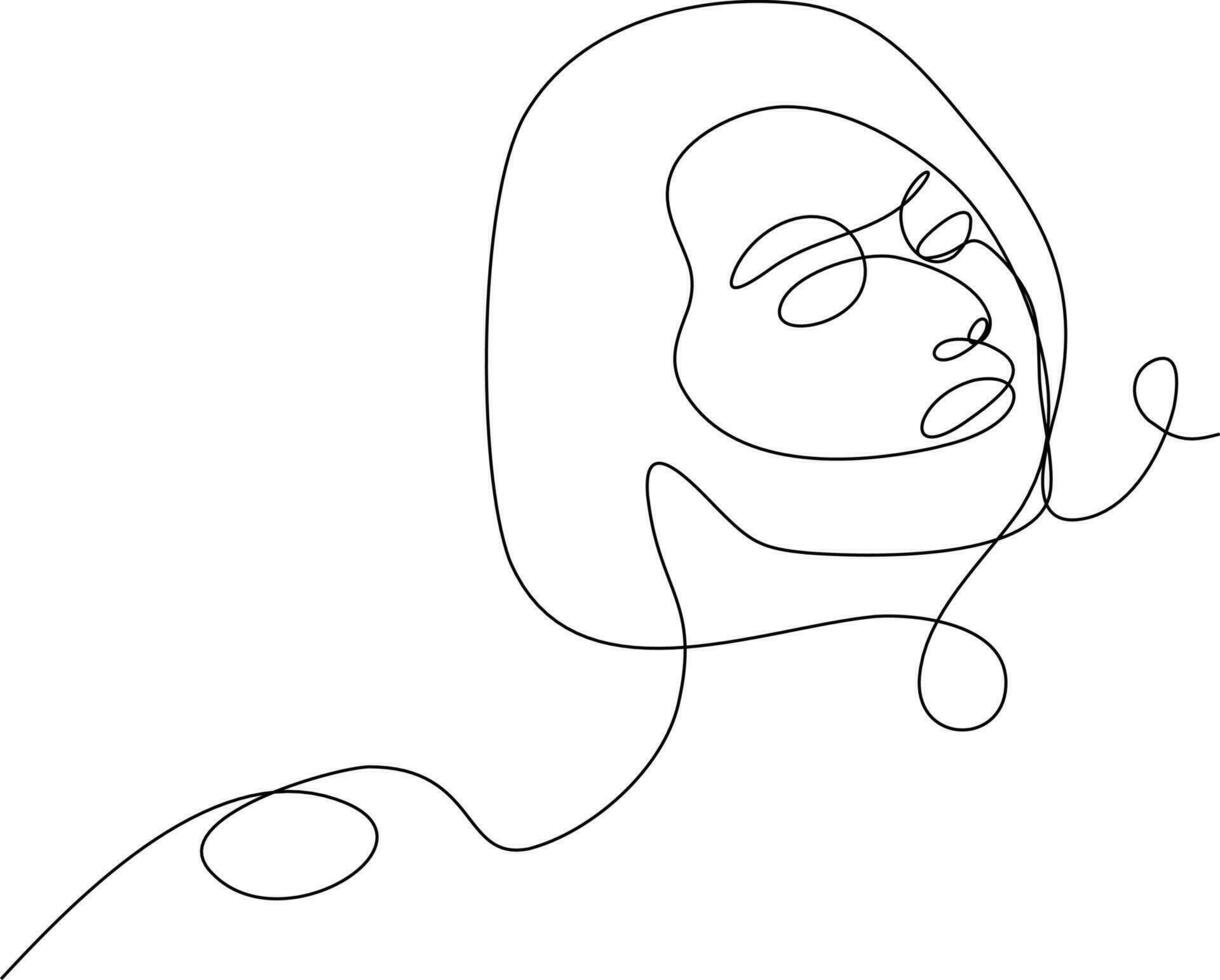 vector continuous line beautiful girl face illustration