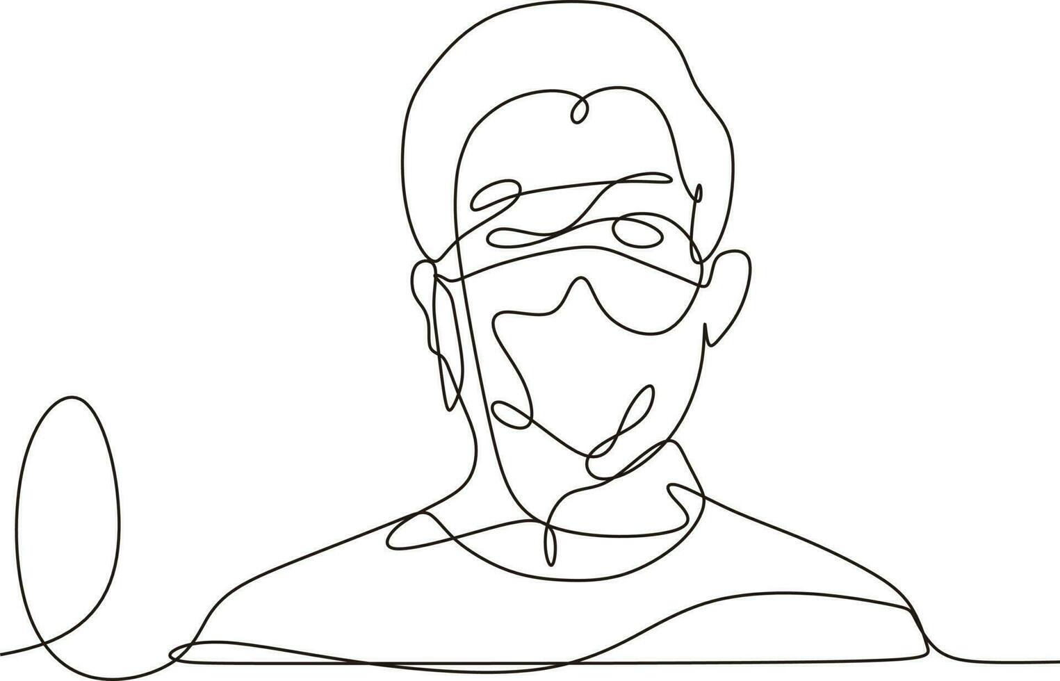 continuous line vector illustration of a boy's face wearing a mask